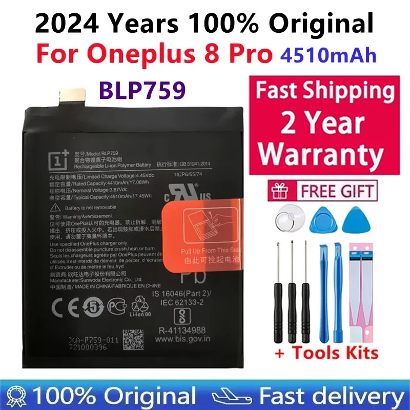 

Original Battery For Oneplus 8 Pro and 8Pro, High Capacity Batteries, BLP759, 4510mAh, Fast Shipping, 2024 Years