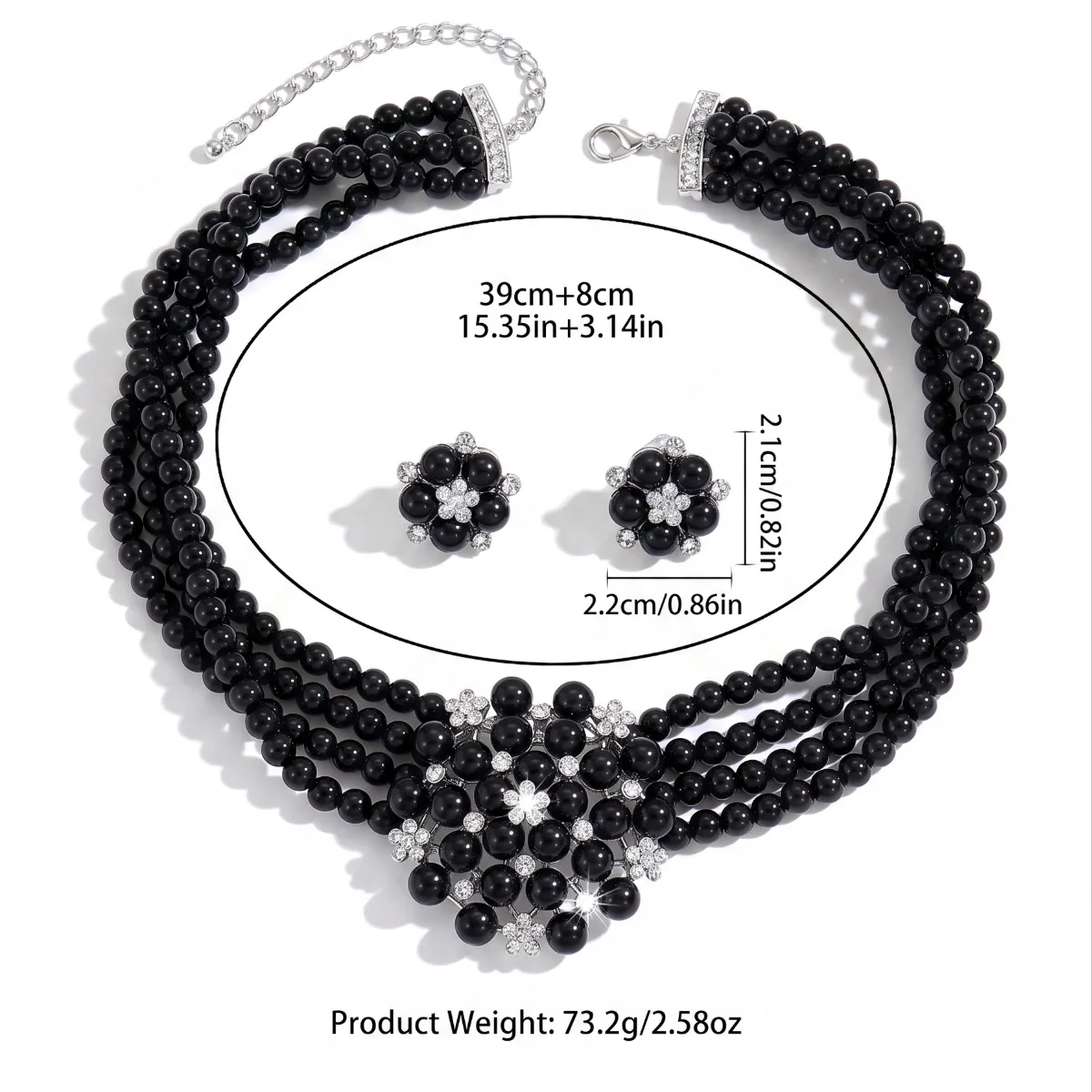 Multi Layered Red Imitation Pearls, Embellished with Small Flowers and Diamonds, Necklaces and Earrings, Toasting Gowns, Dinner