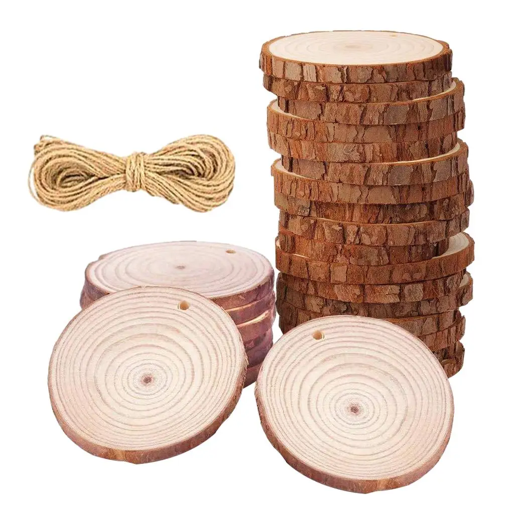 30 Pcs Wooden Slices 6-9cm Drilled Hole Natural Unfinished Wooden Circles for DIY Crafts Wedding Decorations Christmas Ornaments