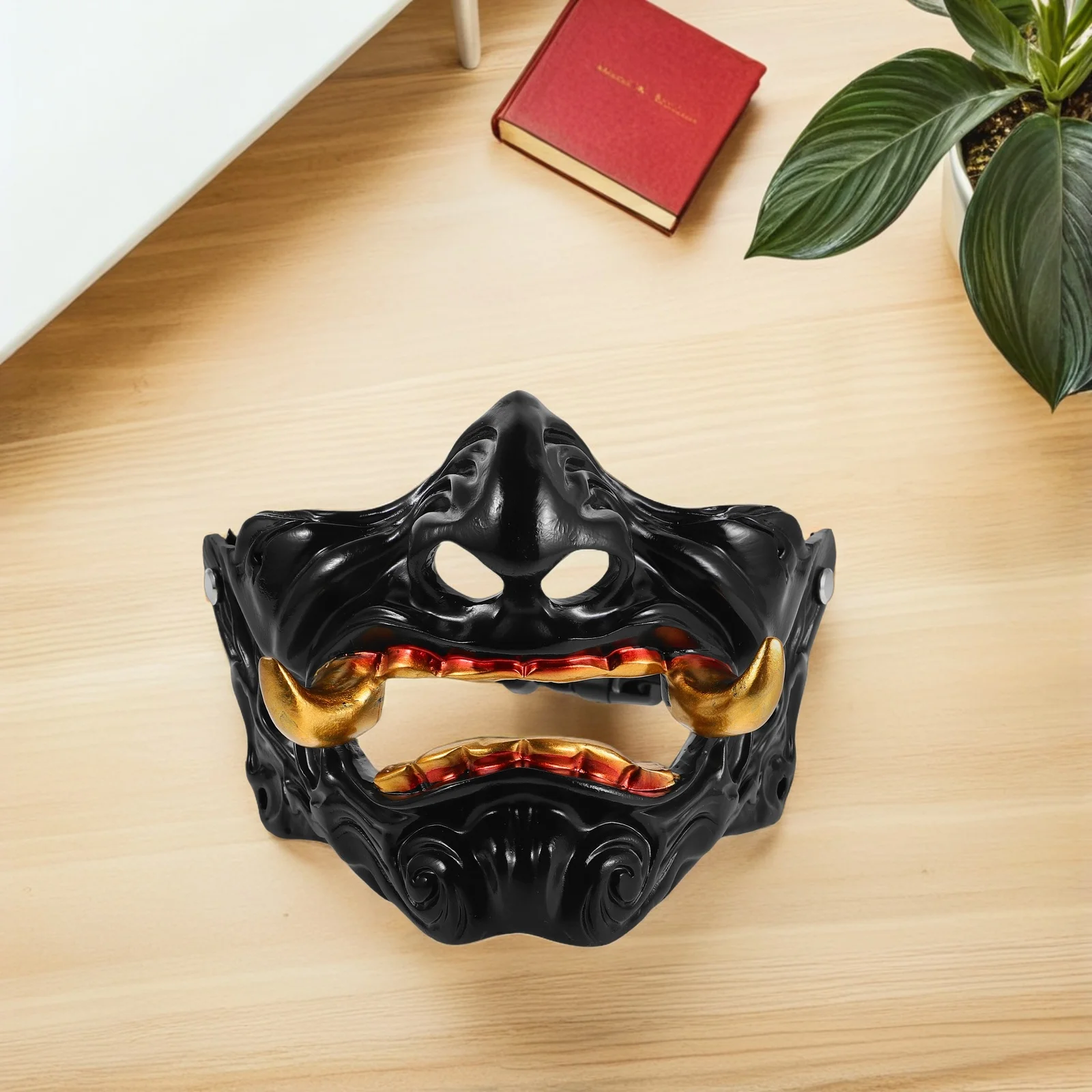 

Scary Half Face Japanese Oni Mask Intricate Design Demon Cosplay Prop for Masquerade Ball Halloween Party Photography Sessions