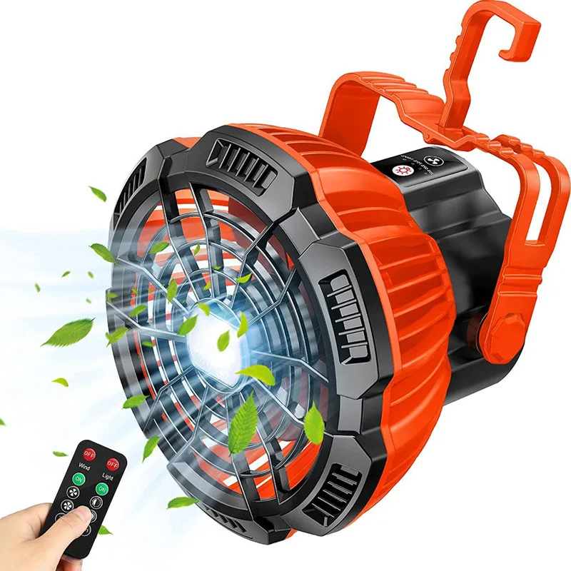 Camping Fan Light with Remote Control 5200mAh Outdoor LED Light for Fishing Works with Power Bank Battery