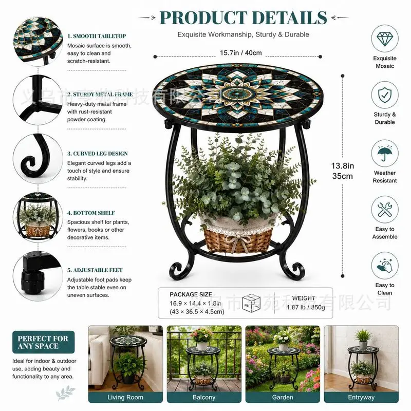European-style stained glass hummingbird side table Iron Art Vintage Balcony Small Coffee Table Outdoor courtyard flower stand a
