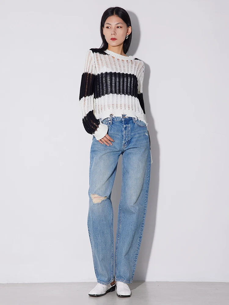 

Джинсы RUGOSAM с высокой талией, комфортные, из премиальной ткани, новинка, модный дизайн с дырками, утягивающие женские джинсы