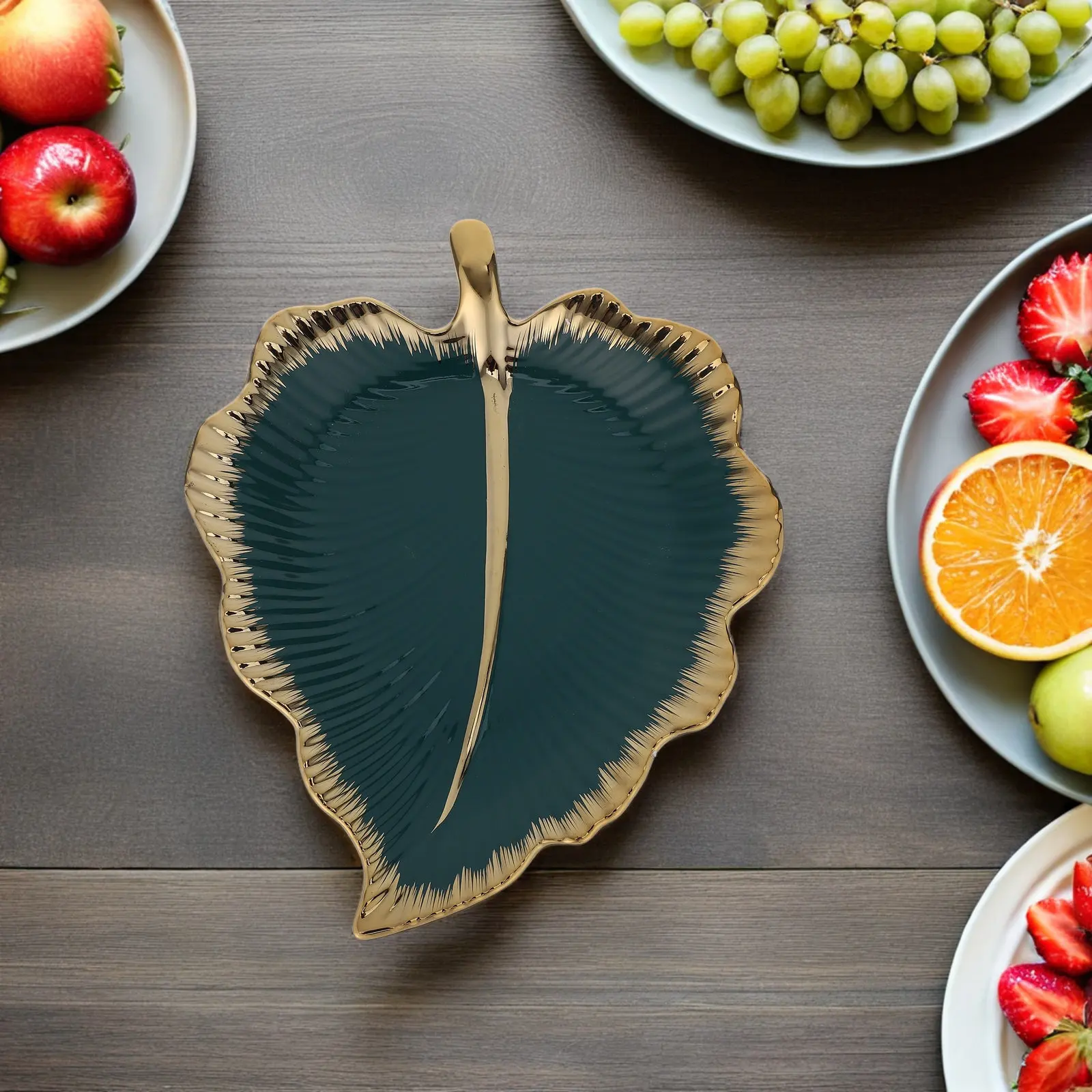 Ceramic Leaf Dish Green Decorative Jewelry Tray Small Key Holder Trinket Dish Ring Display Snack Plate Tea Bag Holder Jewelry view 6
