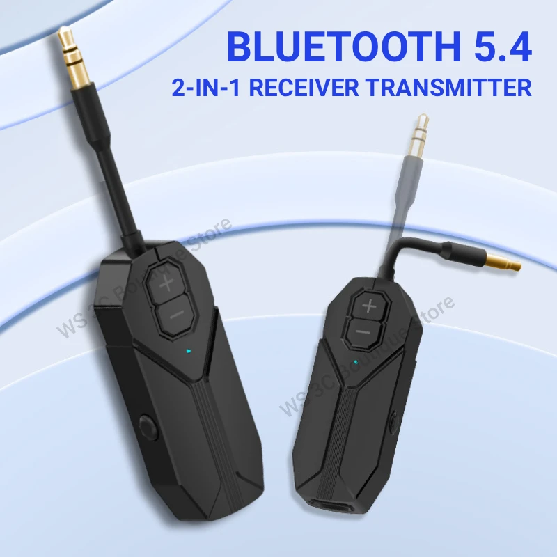 블루투스 5.4 오디오 송수신기 3.5MM AUX HiFi 스테레오 음악 무선 오디오 어댑터 (TV, PC, 비행기, 자동차용 마이크 포함)