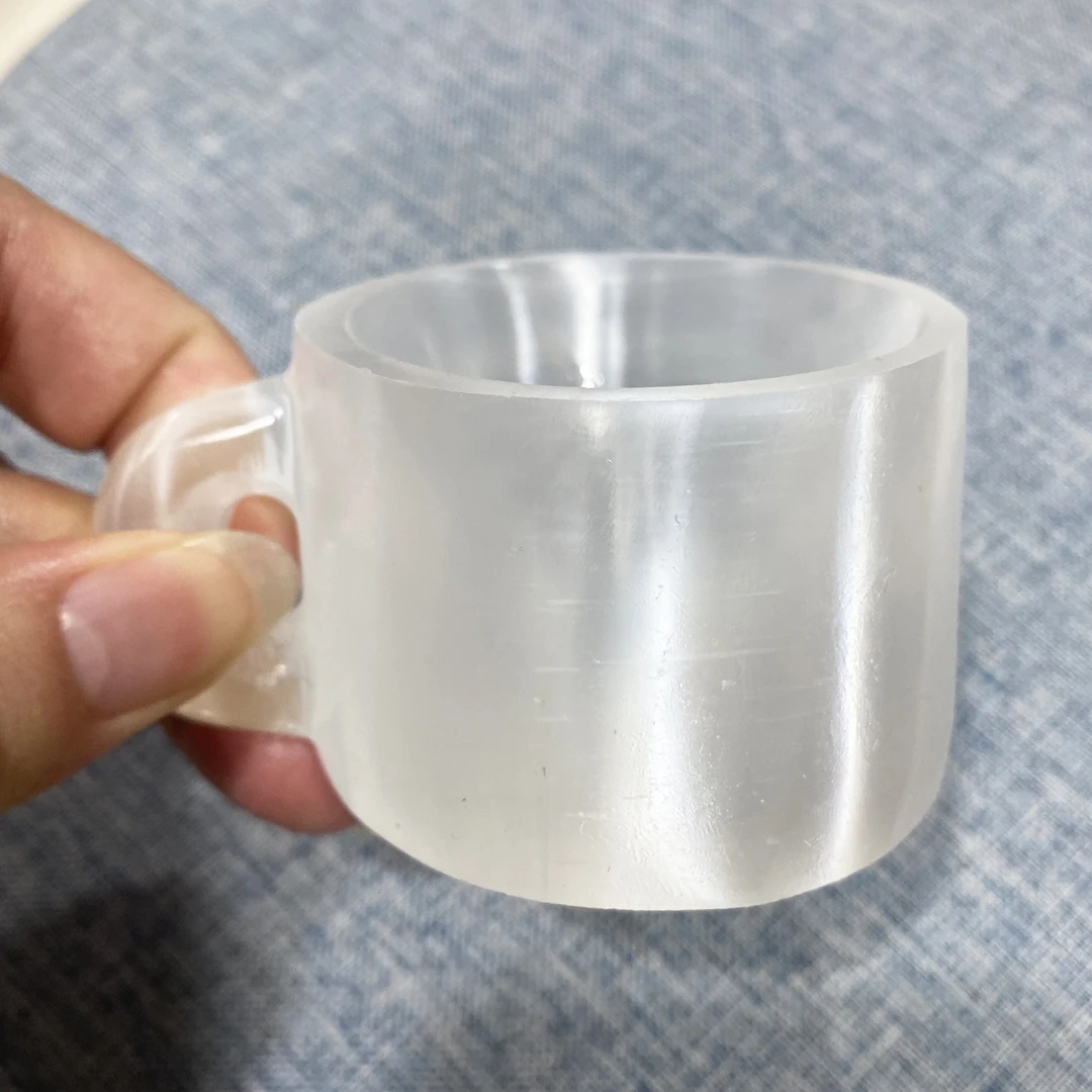 1pc White Selenite Crystal Hand Crafts Water Cup Healing Stone Crystal Mug Cup Energy Gemstone Home Decoration Gifts