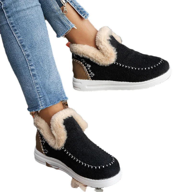 Winter Flats Women Snow Ankle Boots Short Plush Cotton Shoes Winter Designer Warm Casual Shoes 2024 Trend Walking Zapatos Ladies