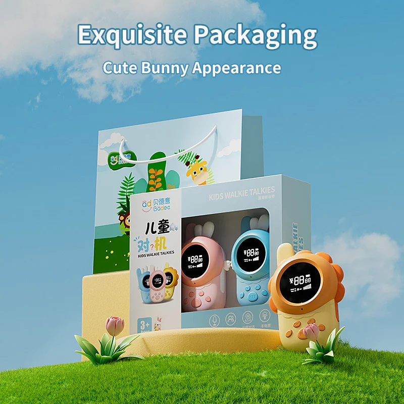Cute Rabbit Appearance Walkie Talkie Digital Power Display Children's Toys Rechargeable Flashlight Function kids Walkie-Talkie