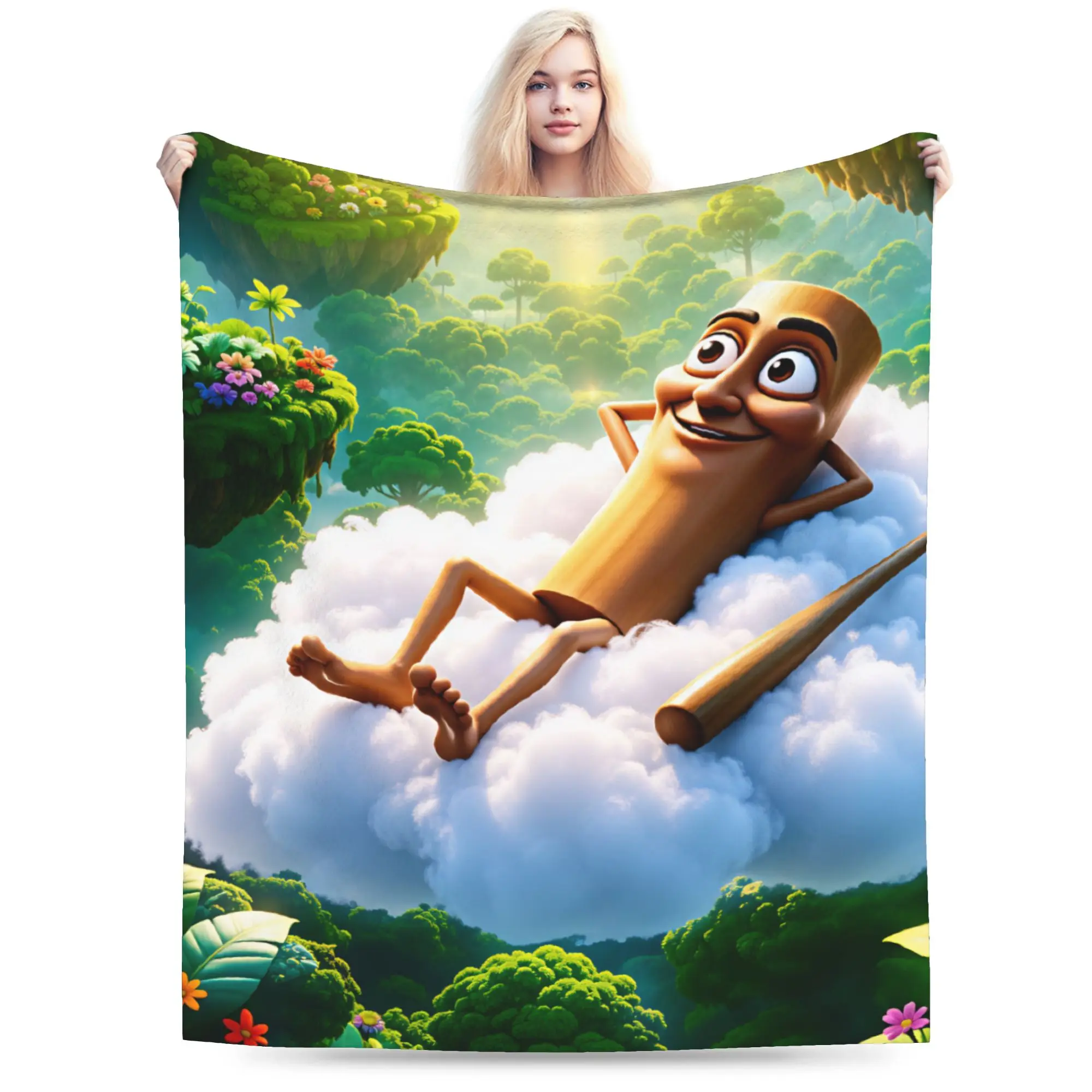 Soft Bedding Throws Tung Tung Sahur Rainbow Cloud Heaven Meme Blanket Flannel Bedspread For Couch Chair Casual Sofa Bed Cover