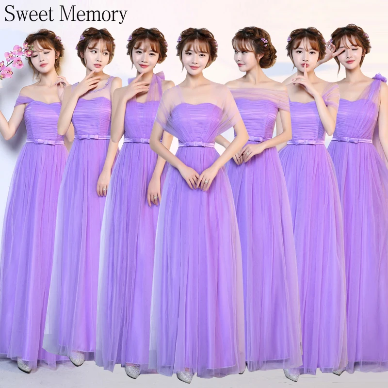 

J648 Girls Cheap Purple Bridesmaid Dresses Champagne Gray Mesh Net Graduation Party Dress Long