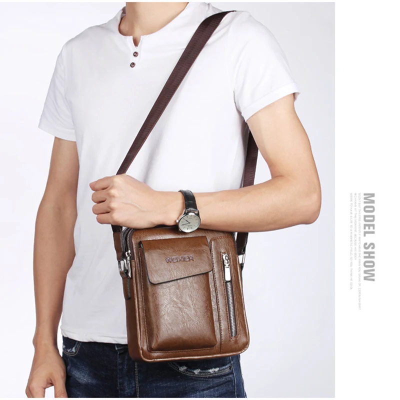 Bolso de hombro Vintage para hombre, maletín de cuero PU, bolso de mensajero cruzado informal de negocios, bolso lateral