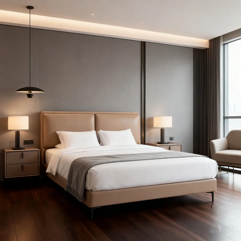 

#Custom stylish design modern wood leather bed, suitable for elegant accommodation hotels, homestays and apartments