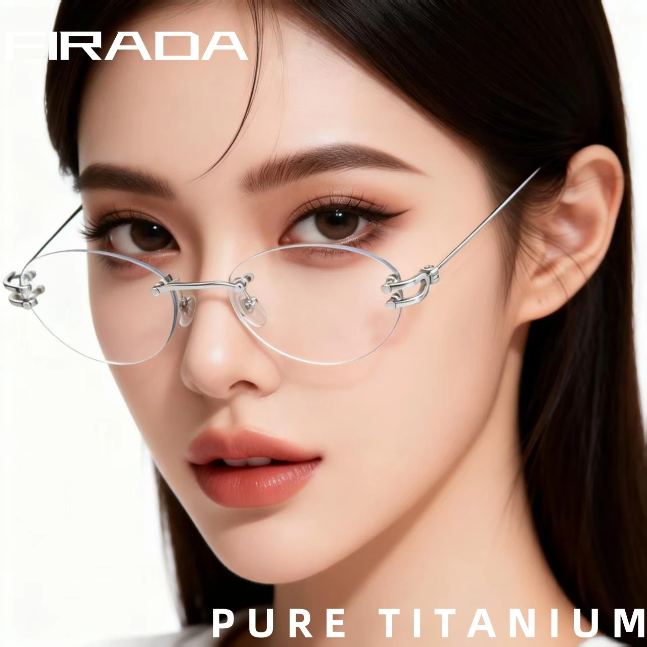 

FIRADA 2026 Fashion Pure Titanium Square Oval Eyewear Retro Luxury Eyeglasses Business Frameless Glasses Frame For Women 25089WK