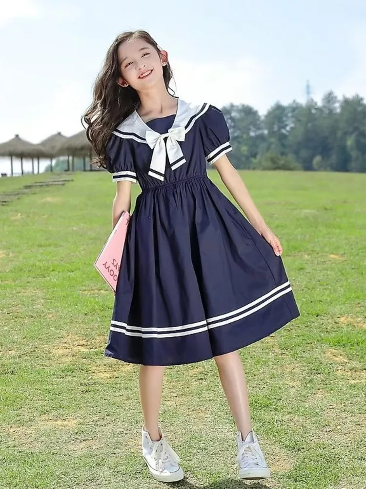 

Girls' Dress Summer Dress New Little Girls Academy Style Skirt Middle Big Children's Wear 15 Year Old Western Style Summer