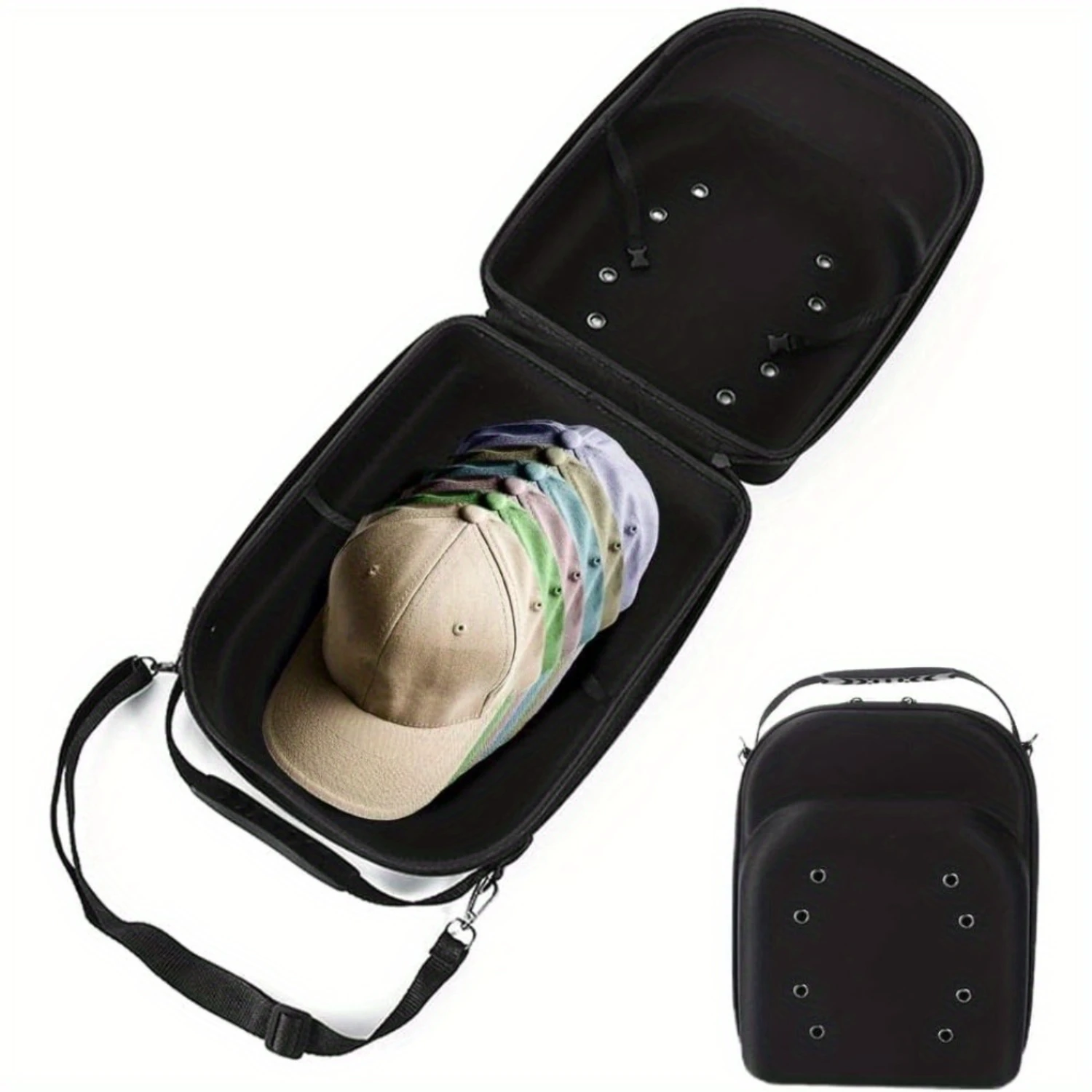 

1pc Hat Carrier Case, Hardshell Canvas Baseball Organizer, Dust & Moisture Resistant, Portable For 6 Caps, With Shoulder Strap