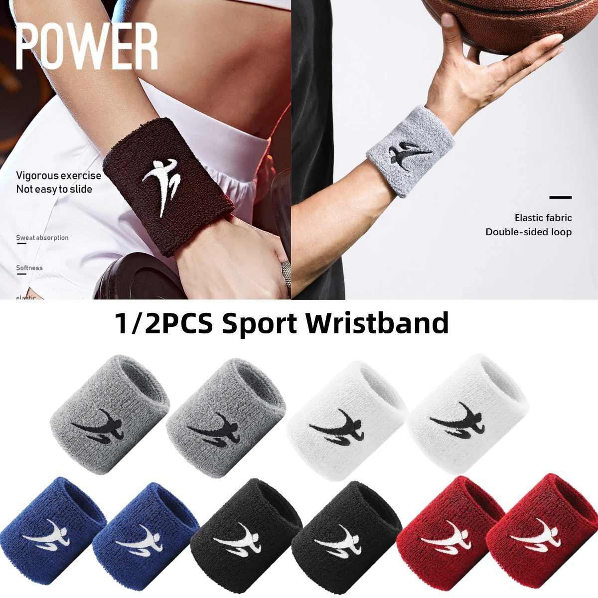 2/1PCS Colorful Unisex Sport Wristband Cotton Wrist Sweatband Protector Running Badminton Basketball Brace Terry Cloth For Gym