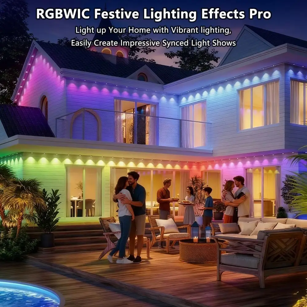 مصابيح RGBTW الخارجية الذكية، يمكن التحكم فيها بالذكاء الاصطناعي بقوة 200 قدم، مقاومة للعوامل الجوية للاستخدام الدائري العام، متوافقة مع Alexa وGoogle Assistant #6