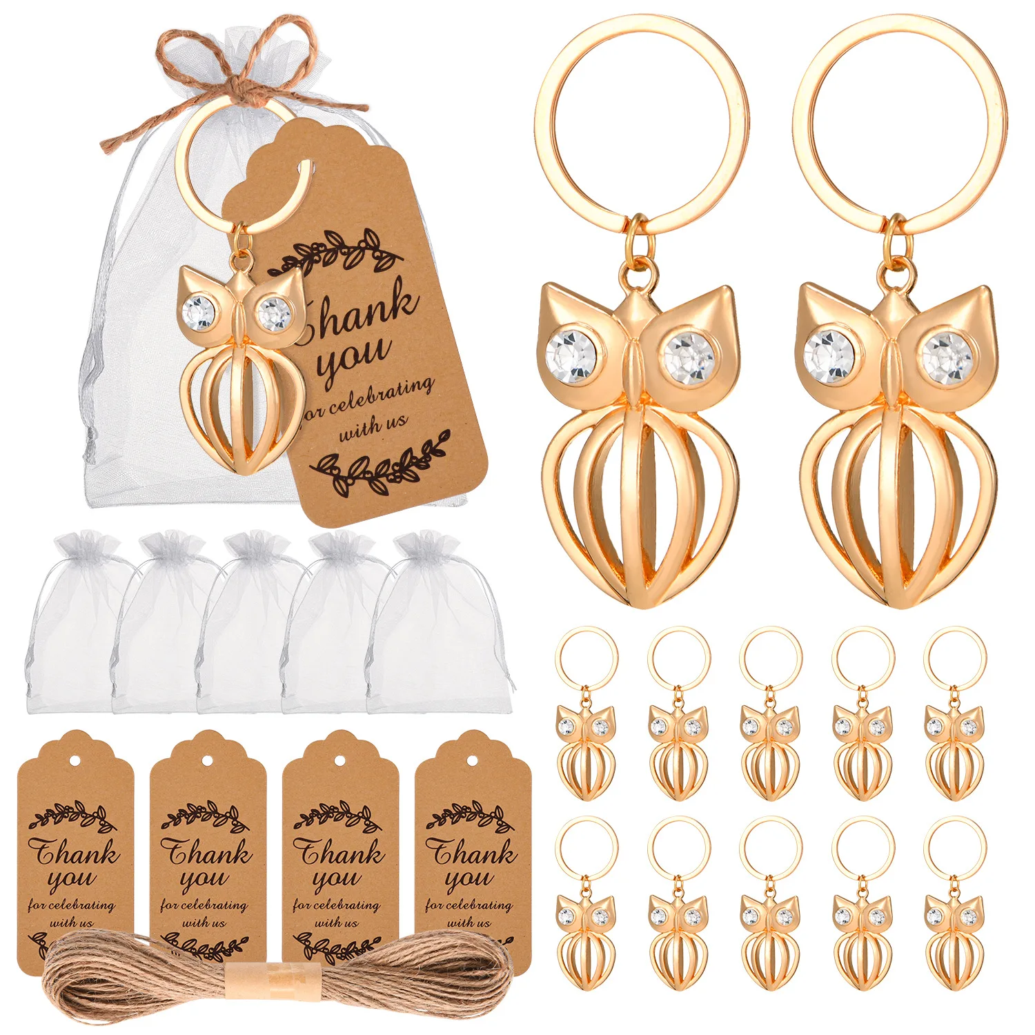 50Pcs Baby Shower Favor For Guests Baptism Christening Ablution Party Gifts Cat Owl Elephant Pig Keyring Keychain Gift With Bag