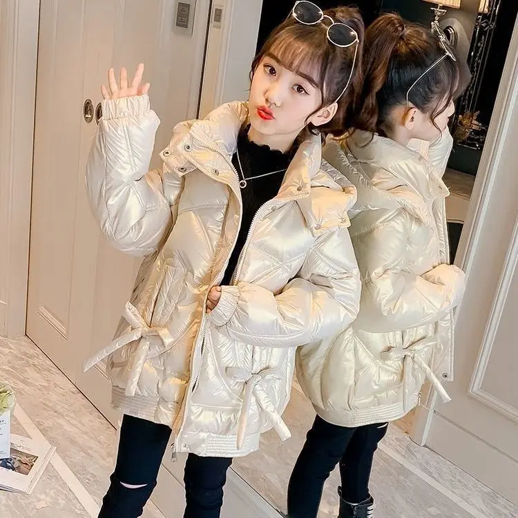 2024 Autumn Winter Kids Girl Jacket Hooded Warm Children Girl Winter Outerwear Coat 4-14 Years Teenager Cotton Parkas Outift