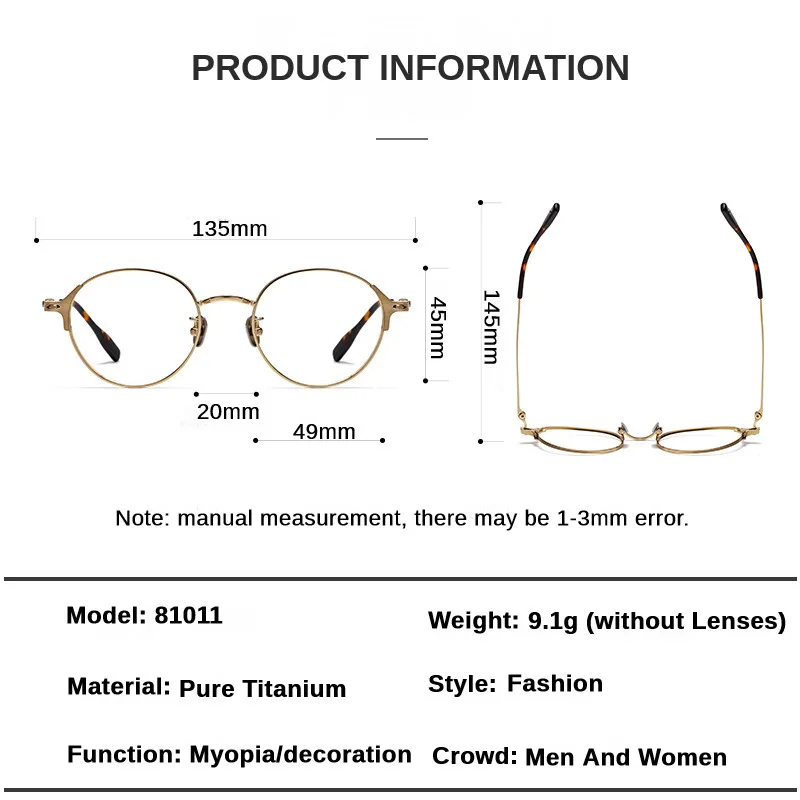 Retro Round Eyeglass Pure Titanium Frame Men Myopia Reading Glasses Frame Trend Women Optics Frame Luxury Brand Designer Eyewear