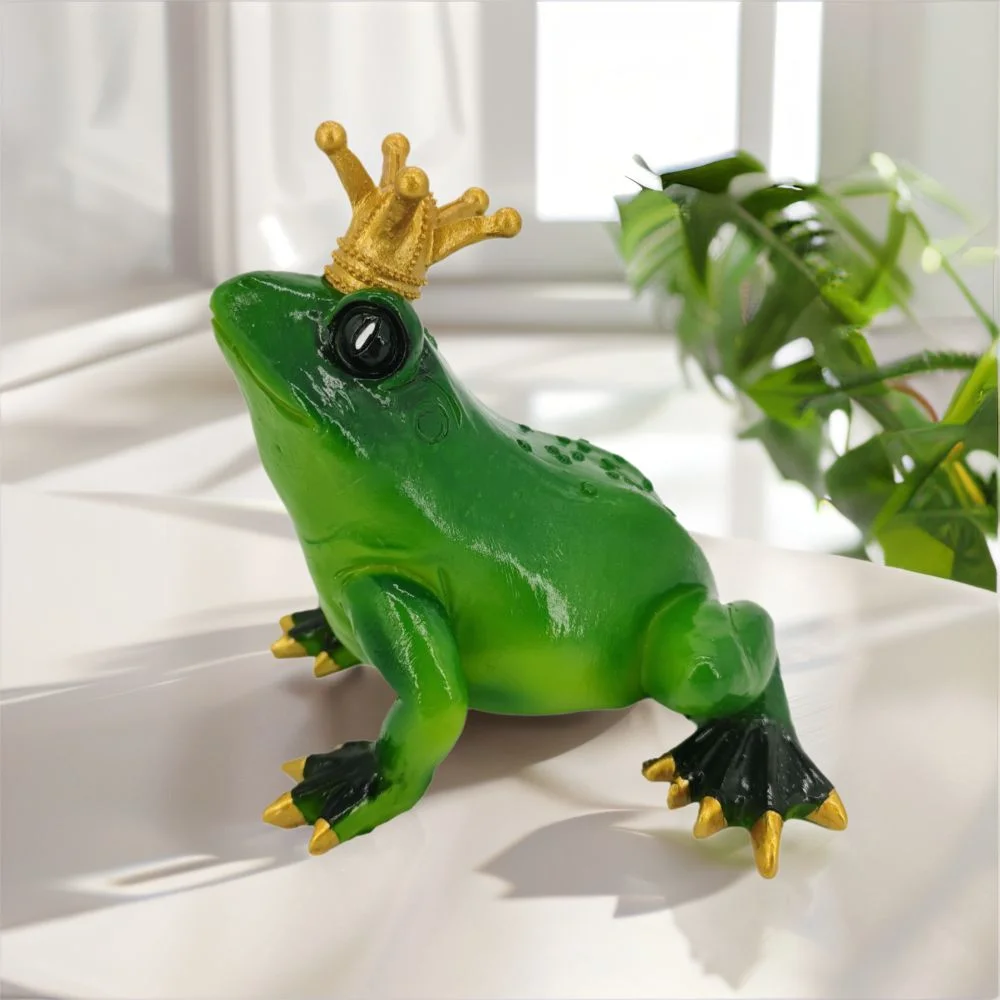 

Study Wearing Crown Miniature Frog Statues Handmade Resin Material Frog Figurines Cute Frog Ornament Office Bookcase