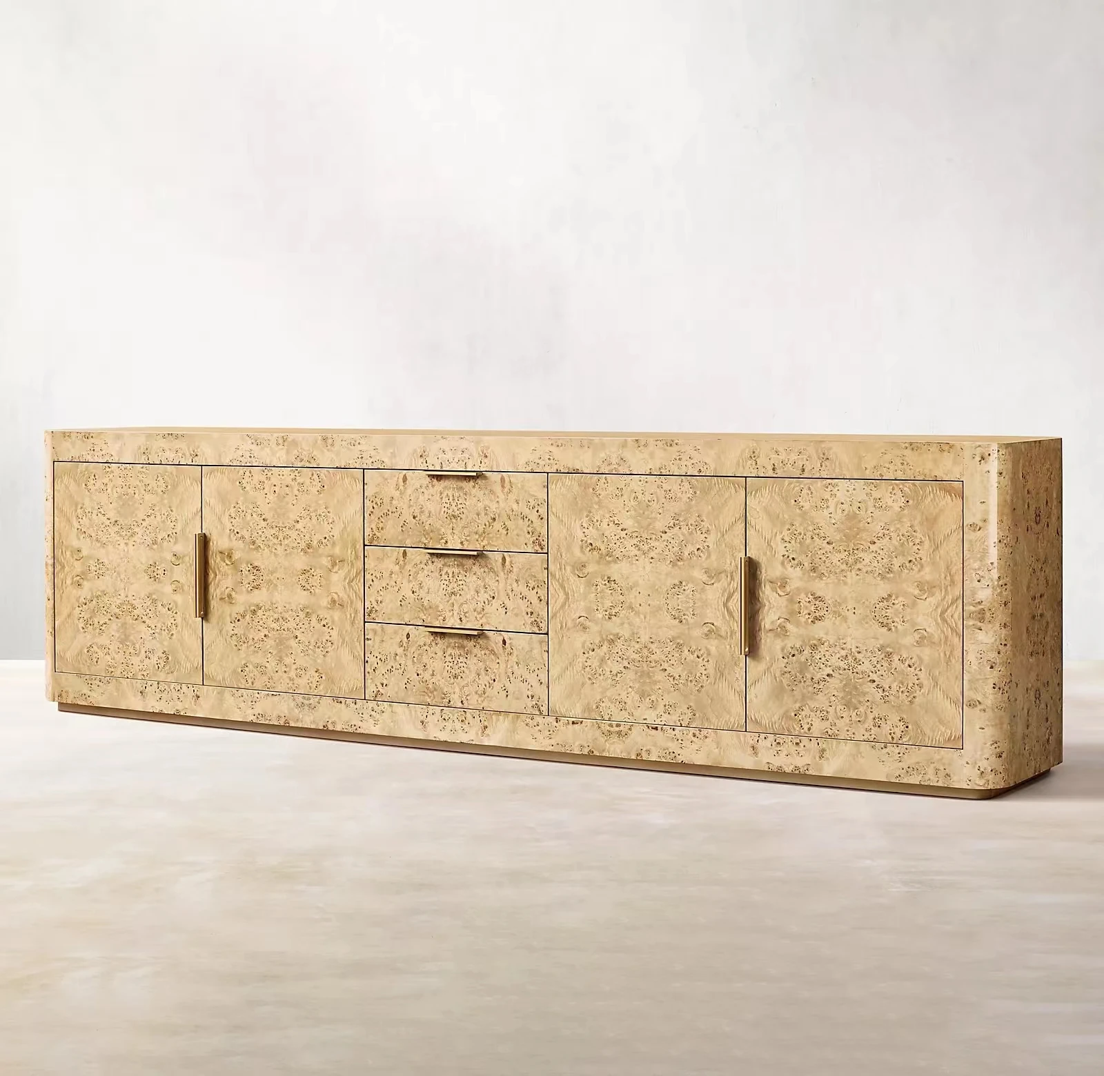 ！@Modern Burr Woood Living Room Furniture 4 Glass Door Wooden  Tv Stand Table Tv Cabinet