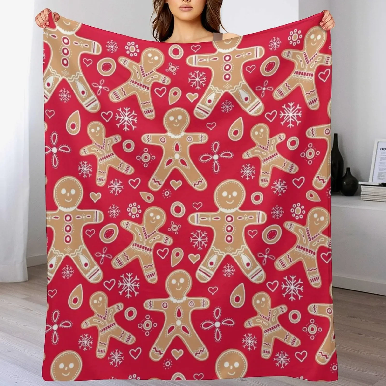

Christmas Gingerbread Men Pattern Throw Blanket Shaggy Thins Sofa Throw warm for winter Blankets