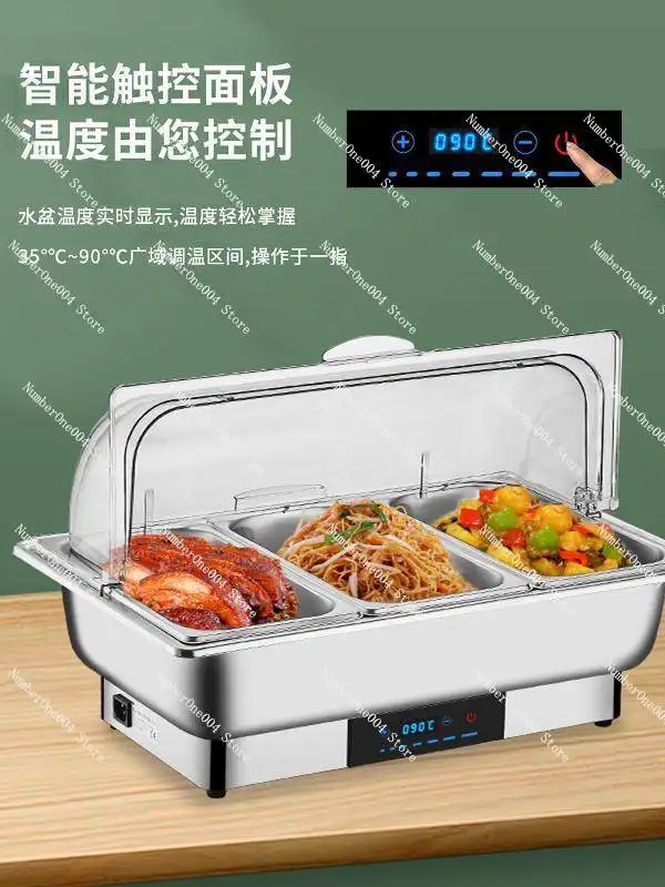 

Stainless Steel Electric Chafing Dish Transparent Flip Lid Buffet Warmer for Hotel Canteen Breakfast