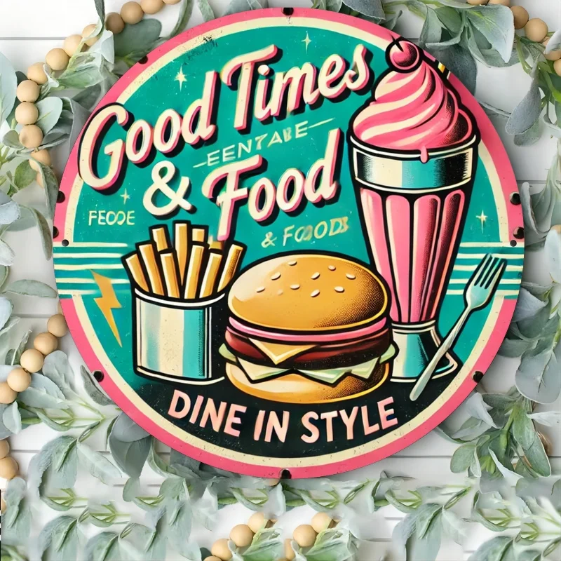 2D Flat, 1pc 2D Flat Print 20x20cm Metal Sign Room Decor Pack of 1 Vintage American Diner Iron Sign, 8x8 Inch,  Style Metal Plaq