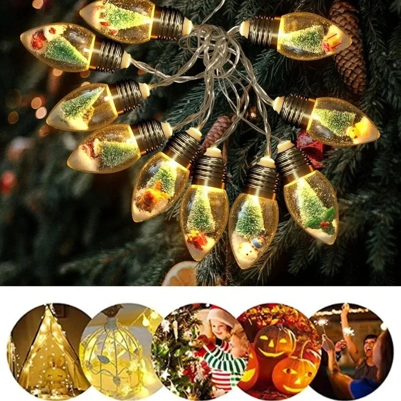 3m-20ランプ/2m-10ランプクリスマススノーグローブ電球ストリングライトヴィンテージツリーオーナメントホームパティオ暖炉クリスマスツリーデコレーション用