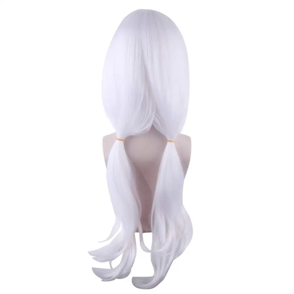 Peruca longa ondulada com franja para mulheres, peruca sintética, fantasia bonita de cosplay, cor branca, festa anime, Halloween