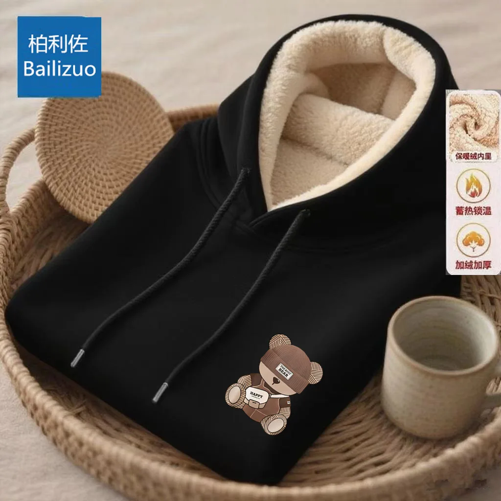 معطف فرو خروف للحماية من الشتاء وحفظ الدفء، سويت شيرت رجالي مع حشوة مضافة وقميص بلوفر سميك بغطاء للرأس