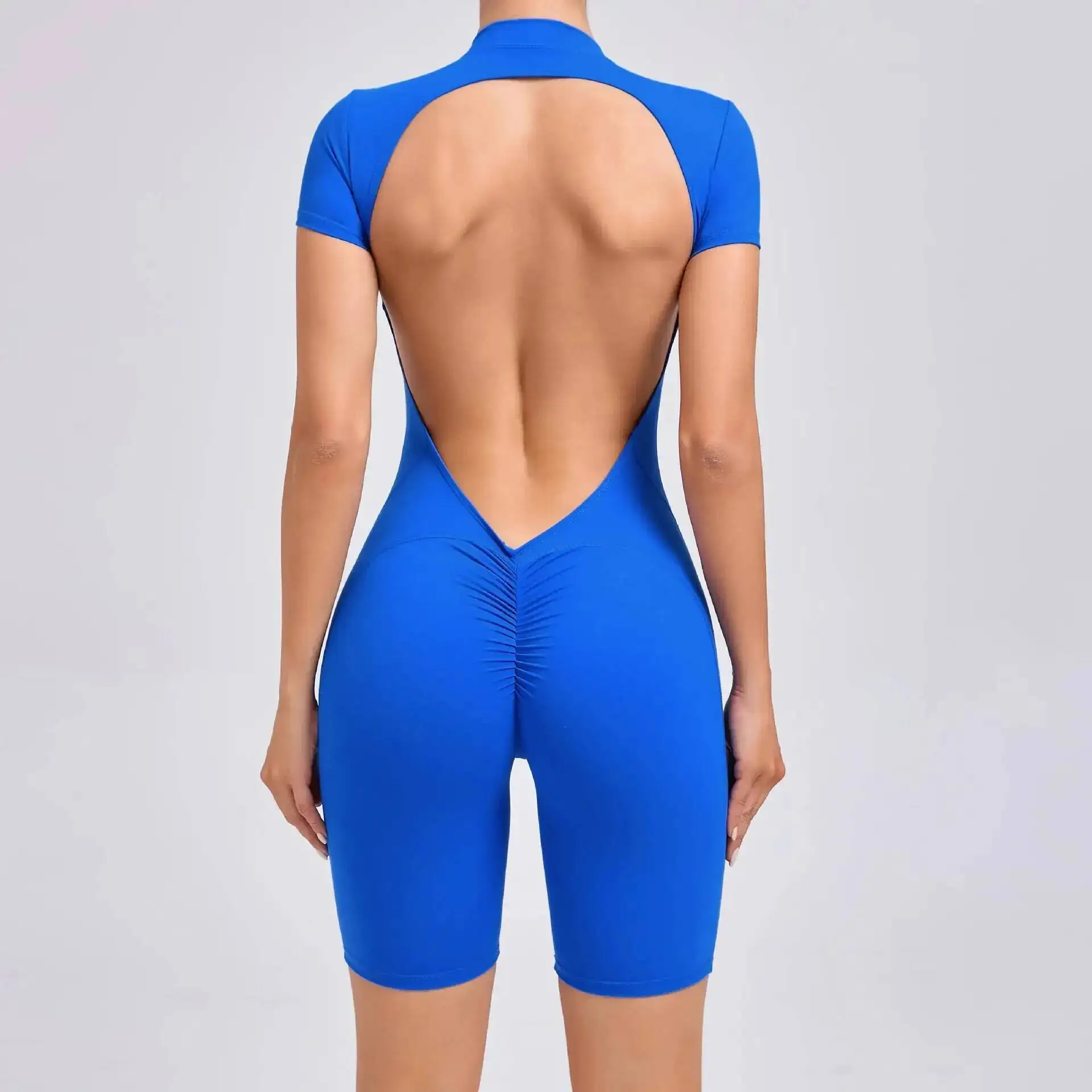 

Summer Zipper Short Sleeve Women S Jumpsuits Yoga Set Gym Clothes Push Up Workout Tracksuit Dance Fiess Bodysuit