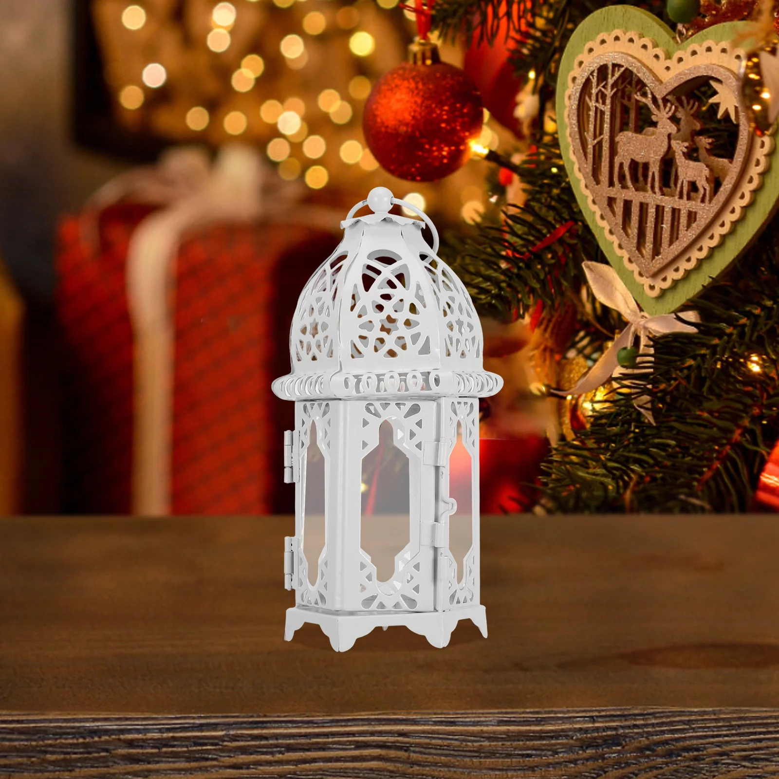 

2Pcs Morocco Style Iron Holder Lantern Glass Hanging Wedding Centerpieces White Colored Glass Decor Storm Lantern