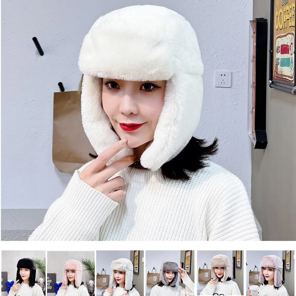 Men and Women Korean Version of Winter Plush Lei Feng Hat Warm Imitation Rabbit Hair Cold Hat Outdoor Riding Cold Padded Hat