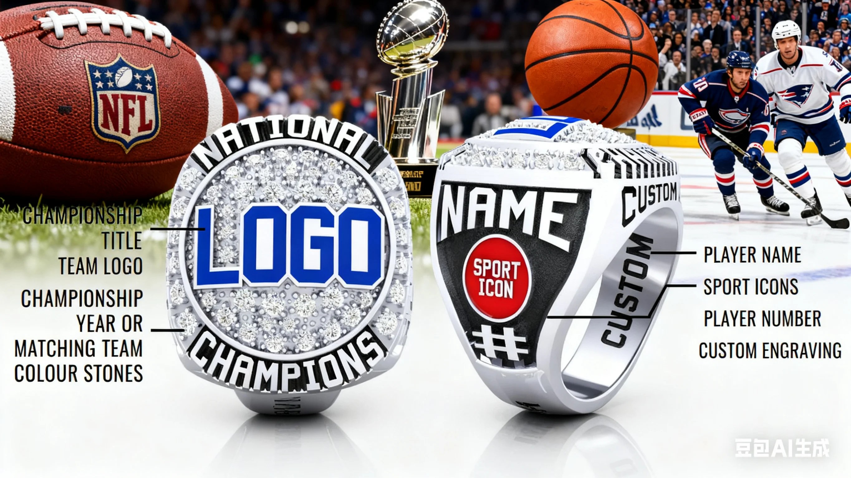 

Champion Ring Customization Rugby Stick Ice Hockey Tournament Champion Ring Champion Team Ring Gift Customizable Name and Player