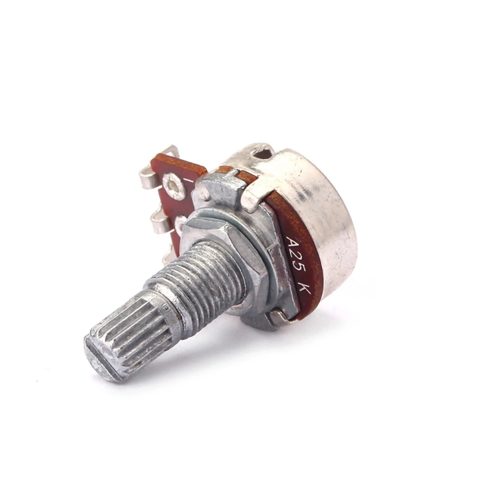 

A25K Ohm Mini Control Potentiometer Sturdy Knurled Split Shaft Audio Log Linear Guitar Amp Volume Tone Controls