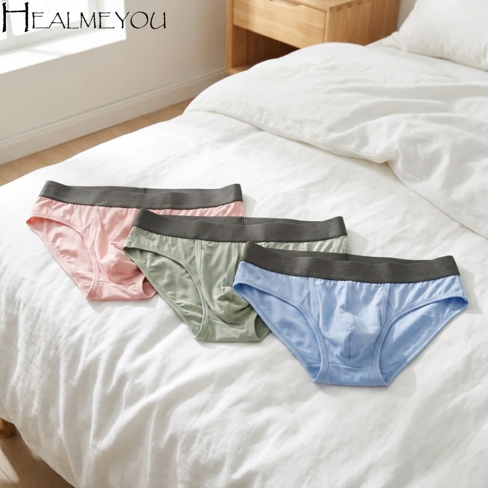 Bamboo Fiber Summer Thin Briefs Men Thin Underpants Splicing Men Front Opening Panties Breathable Lingerie Seamless Underwear
