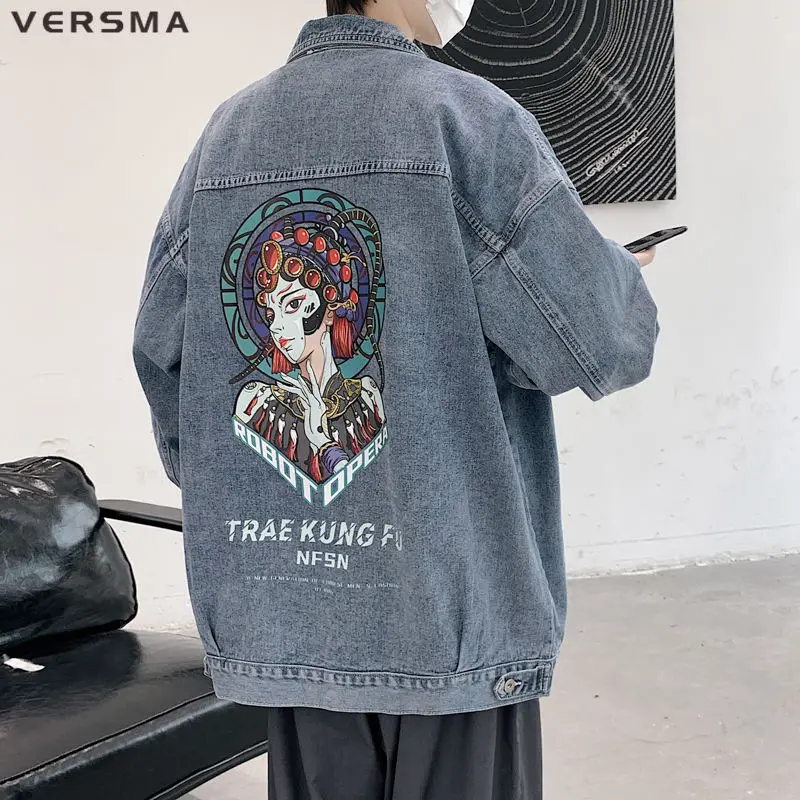 

VERSMA Japanese Harajuku Graffiti Printed Jean Denim Jacket Men Chaquetas Hombre Hip Hop Streetwear Motorcycle Jeans Men Jackets