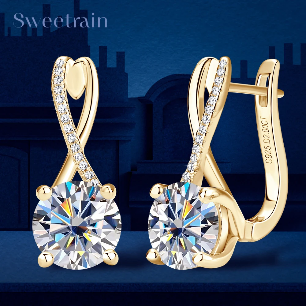 

Plated 18K Gold 2 Carat Moissanite Hoop Earrings with Certificates 8mm Lab Diamond Earring for Women Original 925 Silver Jewelry