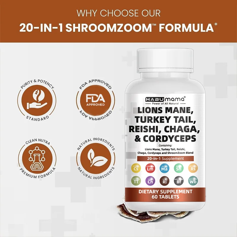 Lions Mane, Cordyceps and Reishi - System Booster & Nootropic Supplement - for Energy & Support - Relieve Stress 100 Pills