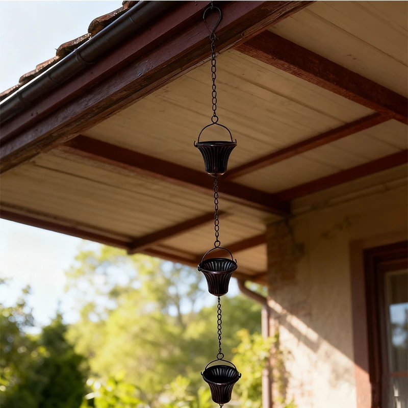 Outdoor Rain Chain Metal Bronze Gutter Cup Drainage Decorative Water Flow Chain for Patio and Yard Use