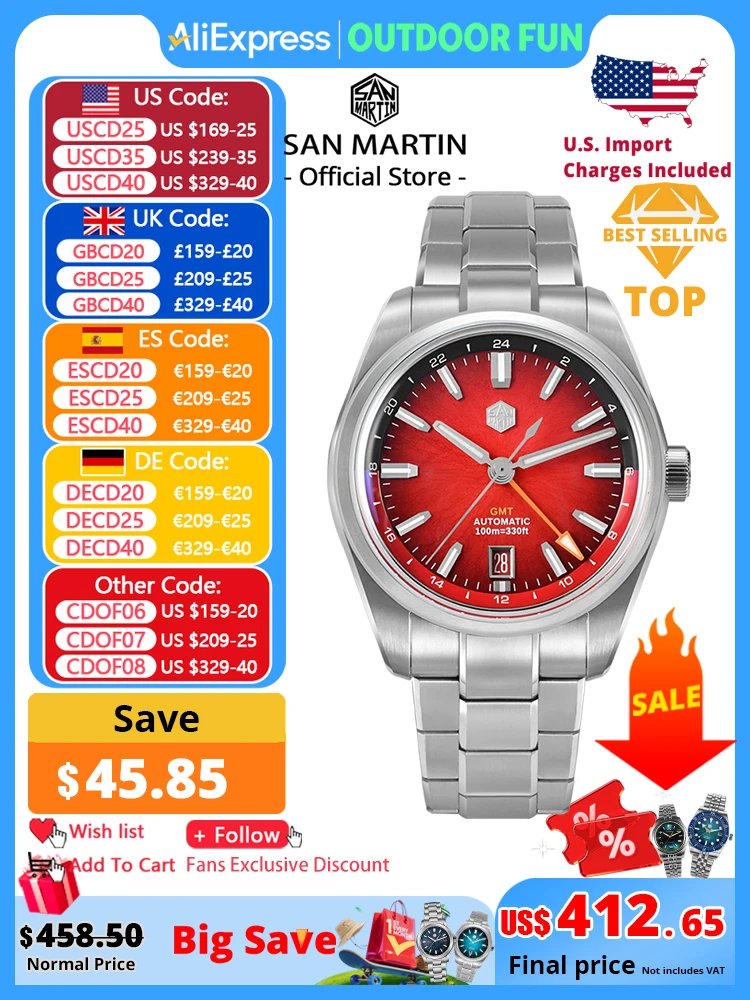 

San Martin Новые 39 мм эмалированные часы JianZhan GMT Miyota 9075 Роскошные мужские автоматические механические деловые часы Gada в китайском стиле SN0144