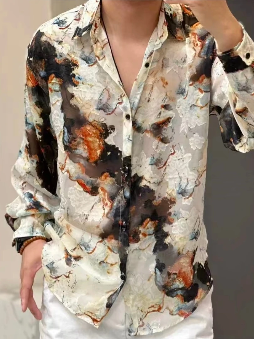 

Summer New Men's Lightweight Luxury Floral Pattern Sun Protection Shirt Comfortable Casual Fashion Trendy Handsome Standard Fit