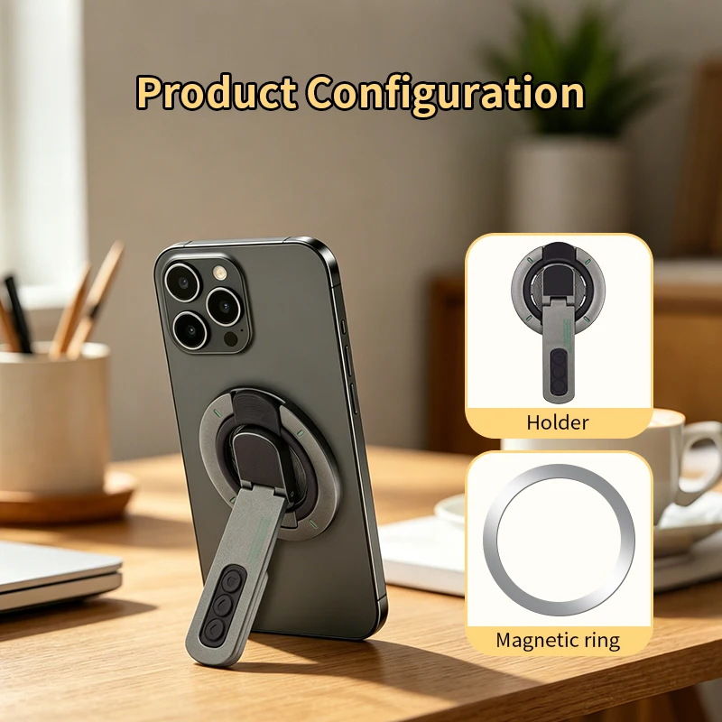 Double-Sided Magnetic Phone Ring Stand for iPhone 18/17/16/15/14/13 Pro Max ABS Desk Stand Holder 360° Rotation Decompression view 2