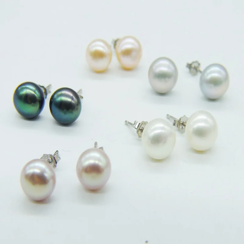 

5pair White black Purple pink gray 8mm natural Freshwater pearl earrings