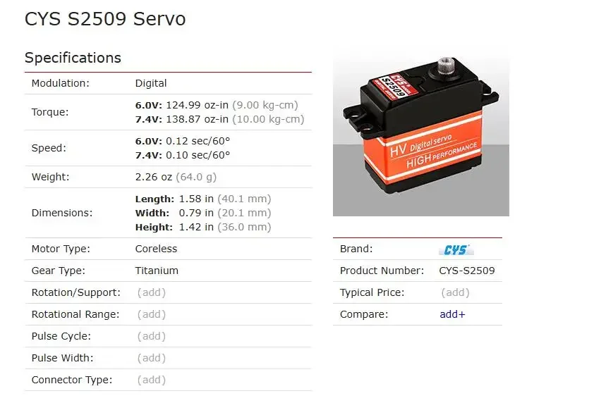 CYS-S2509 Digital 10kg 7.4V: 0.10 sec/60° 64g Aluminum Case Coreless Titanium Servo For RC Futaba Hitec Sanwa JR Align airplane