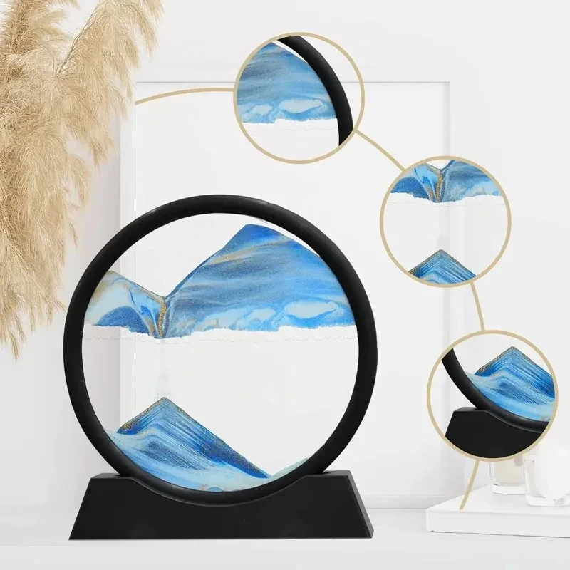 3D Moving Sand Art Picture Round Glass Deep Sea Sandscape Hourglass Quicksand Craft Flowing Sand Painting Office Home Decor Gift view 6
