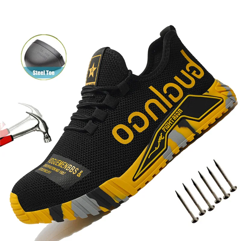 Scarpe antinfortunistiche da uomo Sneakers con punta in acciaio scarpe da lavoro indistruttibili antiurto Sneaker leggera e traspirante resistente