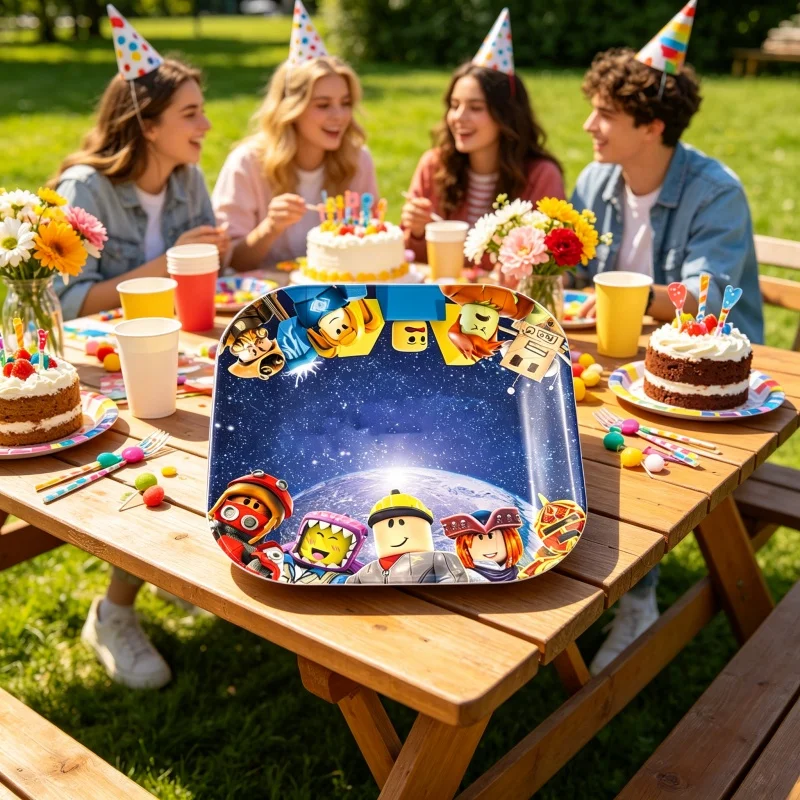 Robloxed Einweggeschirr für Geburtstagsfeiern, Festivalveranstaltungen, Themenpartys, Tischdekoration, Party-Zubehör-Set – Detail 2